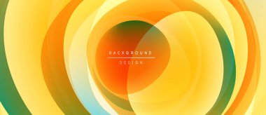 Soyut eşmerkezli çemberler, sıcak renkler baskın gelir. Turuncu, sarı, yeşil karışım dinamik görsel etki yaratıyor. Metin arkaplan tasarımı okur.