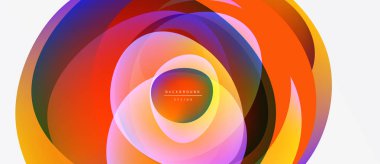 Abstract colorful layers create dynamic circular design. Gradient hues blend, forming vibrant visual impact. Modern aesthetic.