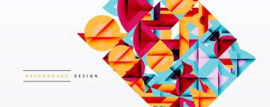 Soyut geometrik şekiller canlı bir tasarım yaratır. Turuncu, kırmızı, turkuaz renkler kompozisyona hakim. Modern arkaplan dokusu.