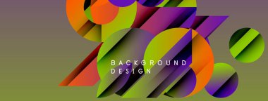 Soyut renkli şekiller çakışıyor. Gradyan arka plan dinamik görsel efekt yaratır. Modern tasarım ögeleri cesur kompozisyon sunar.