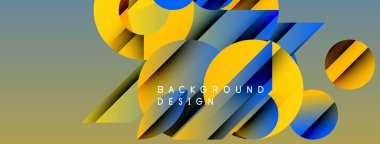 Soyut geometrik şekiller, canlı renkler, dinamik bileşim. Arkaplan tasarımı, üst üste binen daireler, dikdörtgenler, gradyanlar. Modern estetik.