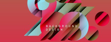 Soyut geometrik şekiller, canlı renkler, kırmızı arkaplan. Modern tasarım elementleri dinamik görsel doku oluşturur.