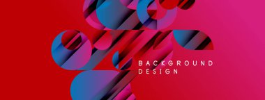 Soyut geometrik şekiller örtüşür, canlı kırmızı, mavi ve pembe renkler yaratır. Modern tasarım ögeleri dinamik arkaplan dokusunu önerir.