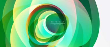 Soyut tasarım kıvrımlı katmanlar, canlı yeşiller, sarılar ve ince turuncu renkler içerir. Modern, dinamik bileşim görsel derinlik yaratır.