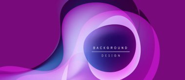 Soyut mor tasarım. Akan şekiller dinamik görsel efektler yaratır. Metin kaplamalı modern arkaplan. Yumuşak eğimler, zarif kompozisyon.