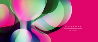 Soyut renkli çakışan daireler dinamik görsel efekt yaratır. Pembe arka planda baskın, gradyanlar mevcut. Modern tasarım ögesi.