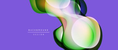 Soyut sıvı şekilleri üst üste binerek mor arkaplanda canlı renk değişimleri yaratır. Dijital projeler için modern tasarım ögesi.