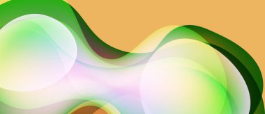 Akan şekiller, canlı yeşiller, portakallar ve yumuşak lavanta renklerinden oluşan soyut bir kompozisyon. Yumuşak gradyanlar dinamik görsel doku oluşturur.