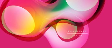 Soyut sıvı şekiller, canlı renklerin karışımı. Pembe baskın, turuncu, yeşil aksanlar dinamik kompozisyon yaratır. Modern tasarım ögesi.