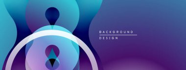 Soyut sıvı şekiller, canlı maviler, morlar modern arka plan yaratır. Yumuşak eğimler, üst üste binen biçimler derinlik ve hareket önerir.