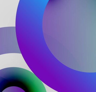 Üst üste binen daireler içeren soyut kompozisyon. Gradyan renkler karışıyor, yumuşak görsel efekt yaratıyor. Minimalist tasarım, rahatlatıcı renkler mevcut.