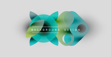 Soyut renkli şekiller üst üste binerek modern arkaplan tasarımı oluşturur. Metin arka plan tasarımı okur. Minimalist estetik, canlı renkler.