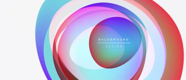 Abstract colorful layers create dynamic circular design. Gradient hues blend, forming modern visual element. Minimalist text present.