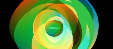 Soyut katmanlar canlı dairesel tasarım yaratır. Renkler karışır, dinamik görsel efekt oluşturur. Çeşitli projeler için modern arkaplan.