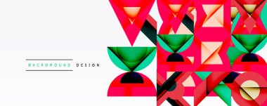 Soyut geometrik şekiller, canlı renkler, modern tasarım. Pembe, yeşil, siyah elementler dinamik bileşim oluşturur. Minimalist stil.