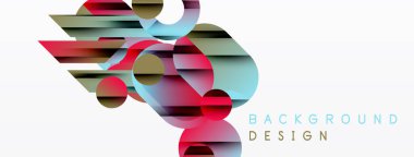 Soyut geometrik şekiller örtüşür, canlı renkli kompozisyon oluşturur. Modern tasarım elementleri dinamik görsel deneyim önerir.