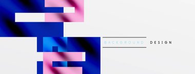 Soyut geometrik şekiller, canlı maviler, pembeler dizaynda baskın. Beyaz alan denge sağlar, modern estetik. Arkaplan dijital sanatı öneriyor.