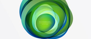 Soyut katmanlı daireler. Yeşil, mavi renkler dinamik görsel efekt yaratır. Arkaplan ve sunumlar için modern tasarım ögesi.