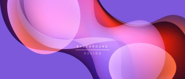 Soyut sıvı şekilleri örtüşür, canlı mor, pembe ve turuncu renkler yaratır. İnce desenli modern tasarım, ideal arkaplan ögesi.