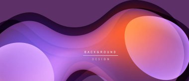Soyut sıvı şekilleri, mor turuncu gradyanlar. Modern tasarım, düz kıvrımlar, dinamik kompozisyon. Dijital projeler için arkaplan ögesi.