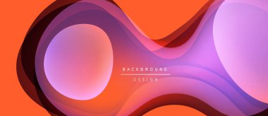 Soyut sıvı şekilleri örtüşür, canlı turuncu ve mor renkler yaratır. Arka planlar ve sunumlar için modern tasarım öğesi. Yumuşak kıvrımlar hareketi gösterir.