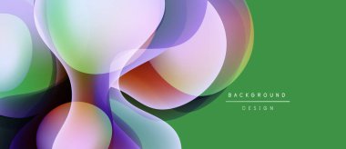 Soyut sıvı şekilleri örtüşür, yeşil zeminde canlı renk karışımları yaratır. Arka planlar için modern tasarım ögesi.