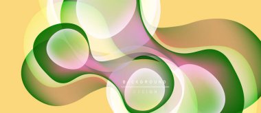 Soyut sıvı şekiller, canlı renklerin karışımı. Sarı, yeşil, pembe renkler dinamik kompozisyon yaratır. Modern tasarım ögesi.