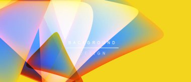 Soyut, enerjik şekiller sarı arkaplan ile örtüşüyor. Modern tasarım, dinamik görsel efekt yaratan gradyanlar içerir. Metin arkaplan tasarımı okur.