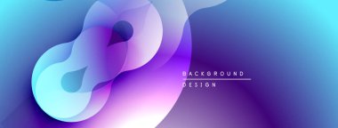 Soyut akışkan şekiller, canlı mavi mor gradyanlar. Modern tasarım ögesi, düz eğriler dinamik bileşim oluşturur.