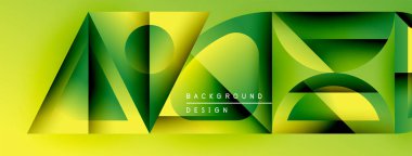 Soyut geometrik tasarım. Canlı yeşil, sarı gradyanlar dinamik şekiller yaratır. Metin arka plan tasarımı okur. Modern, şık bir görüntü..