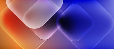 Soyut şekiller örtüşüyor, canlı renk değişimleri yaratıyor. Turuncu renkten mora, sonra da maviye. Yumuşak parıltı görsel derinliği arttırır.