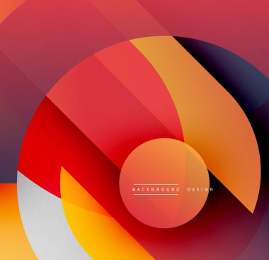 Soyut tasarım özellikleri üst üste binen renkli daireler. Sıcak tonlar baskın gelir, dinamik görsel efekt yaratır. Modern, canlı kompozisyon.