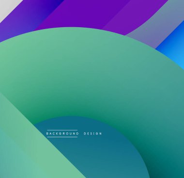 Soyut arkaplan özellikleri üst üste binen renkli şekiller. Gradyan geçişler pürüzsüz bir görsel akış, modern tasarım estetiği yaratır.