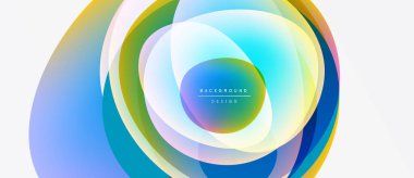 Abstract colorful layers create dynamic circular design. Gradient hues blend, forming modern background element. Smooth transitions, vibrant visuals.