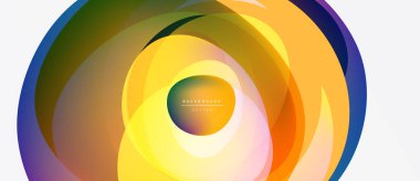 Soyut renkli katmanlar dinamik dairesel tasarım yaratır. Gradyan renkler harmanlanarak modern arkaplan ögesini oluşturur. Parlak, canlı kompozisyon.