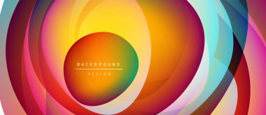Soyut renkli katmanlar dinamik dairesel tasarım yaratır. Canlı renkler harmanlanarak modern arkaplan ögesini oluşturur. Metin arkaplan tasarımı okur.