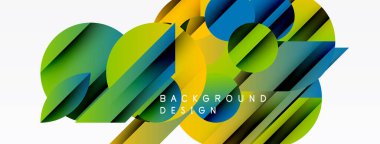 Soyut geometrik şekiller örtüşür, canlı renkli tasarım yaratır. Modern biçim, dinamik kompozisyon, uygun arkaplan ögesi.