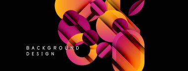 Soyut geometrik şekiller, canlı gradyanlar, koyu arkaplan. Modern tasarım elementleri dinamik görsel etki yaratır.