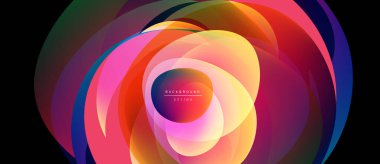 Soyut renkli katmanlar dinamik görsel efekt yaratır. Parlak renkler harmanlanır, girdap şekli oluşur, modern tasarım elementi.