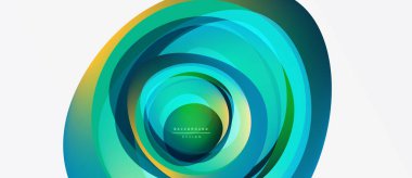 Soyut katmanlı tasarım. Çift merkezli eğriler dinamik görsel efekt yaratır. Teal, yeşil, sarı renkler kusursuz bir şekilde harmanlanır. Modern arkaplan ögesi.