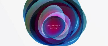 Soyut dairesel tasarım. Katmanlar akışkan hareketi andıran canlı renk geçişleri yaratır. Metin arka plan tasarımı okur. Minimalist estetik.