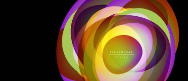 Soyut renkli katmanlar dinamik dairesel tasarım yaratır. Canlı renkler harmanlanarak modern arkaplan ögesini oluşturur. Metin arkaplan tasarımı okur.