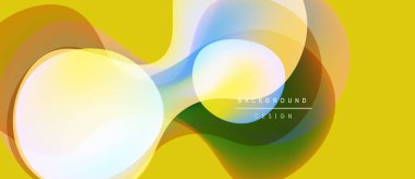 Soyut sıvı şekilleri örtüşür, canlı renk karışımları yaratır. Sarı arkaplan dinamik bileşimi vurgular, modern tasarım elementleri.