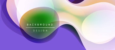 Soyut sıvı şekiller, canlı renklerin karışımı. Yeşil turuncu renkli mor tabanlı. Arka planlar için modern tasarım ögesi.