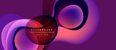 Soyut sıvı şekilleri, canlı mor renkler, dinamik bileşim. Modern tasarım elementleri akan görsel deneyim yaratır.