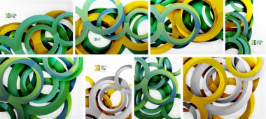 Soyut vektör tasarımları. Parlak renkler, dinamik şekiller, dairesel elementler modern görseller yaratır. Yumuşak gradyanlar, parlak bitiş.