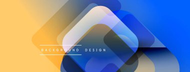 Soyut geometrik şekiller örtüşür, canlı bir gradyan arkaplan oluşturur. Sarı, mavi renkler tasarıma egemen, modern estetik.
