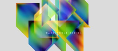 Soyut geometrik şekiller örtüşür, canlı renkli gradyanlar yaratır. Arkaplan ve sunumlar için uygun modern tasarım ögesi.