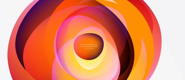 Soyut katmanlar canlı dairesel tasarım yaratır. Turuncu, mor renkler harmanlanarak, dinamik görsel efekt oluşturur. Modern arkaplan ögesi.