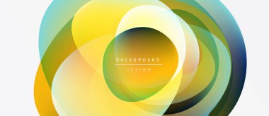 Soyut renkli daireler çakışıyor, dinamik görsel efekt yaratıyor. Gradyan gölgeler harmanlanır, modern tasarım ögesi oluşturulur.